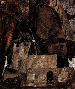 Egon Schiele Mauer und Haus vor hugligem Gelande mit Zaun china oil painting artist